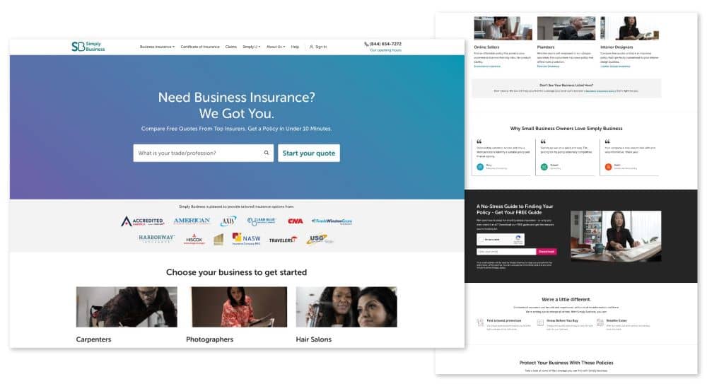 Simply Business landing page.