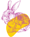 Unusual Pet Vets web illustration icon, purple and yellow: Rabbit