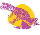 Unusual Pet Vets web illustration icon, purple and yellow: Reptiles