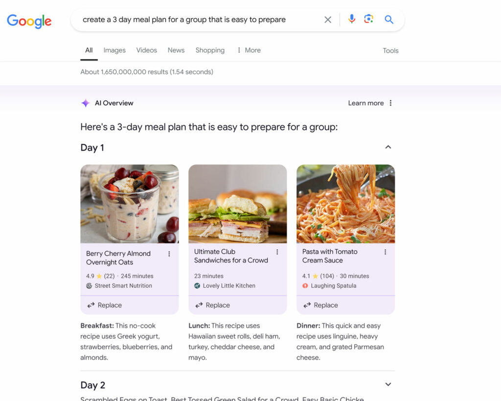 Google AI Overviews example