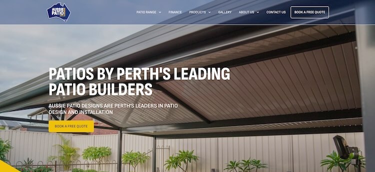 Aussie Patio Designs home page, demonstrating our web design services